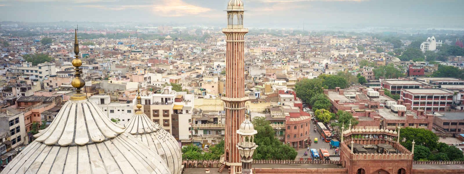 Vue aérienne, Jama Masjid, vieux Delhi, Inde