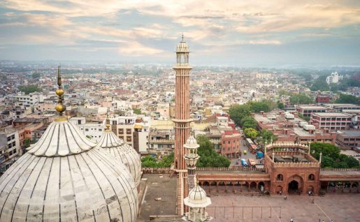 Vue aérienne, Jama Masjid, vieux Delhi, Inde